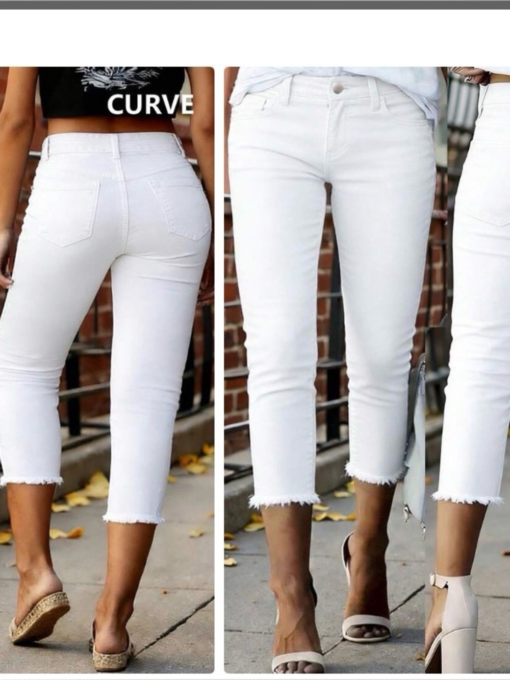 SHEIN White Cropped Ankle Frayed Hem Jeans